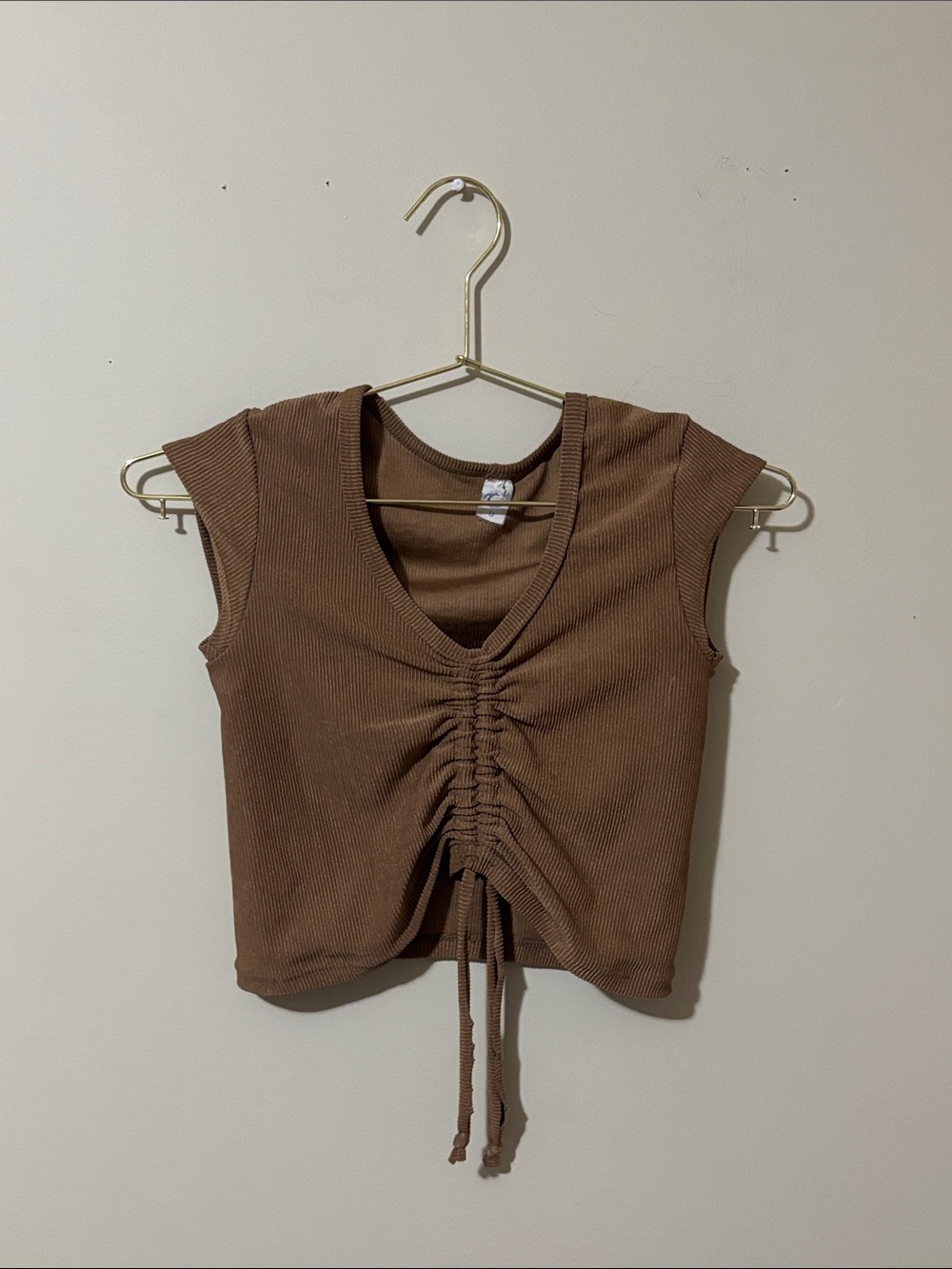 🐻🤎 Cute Brown Ruched Front Crop Top 🤎🐻